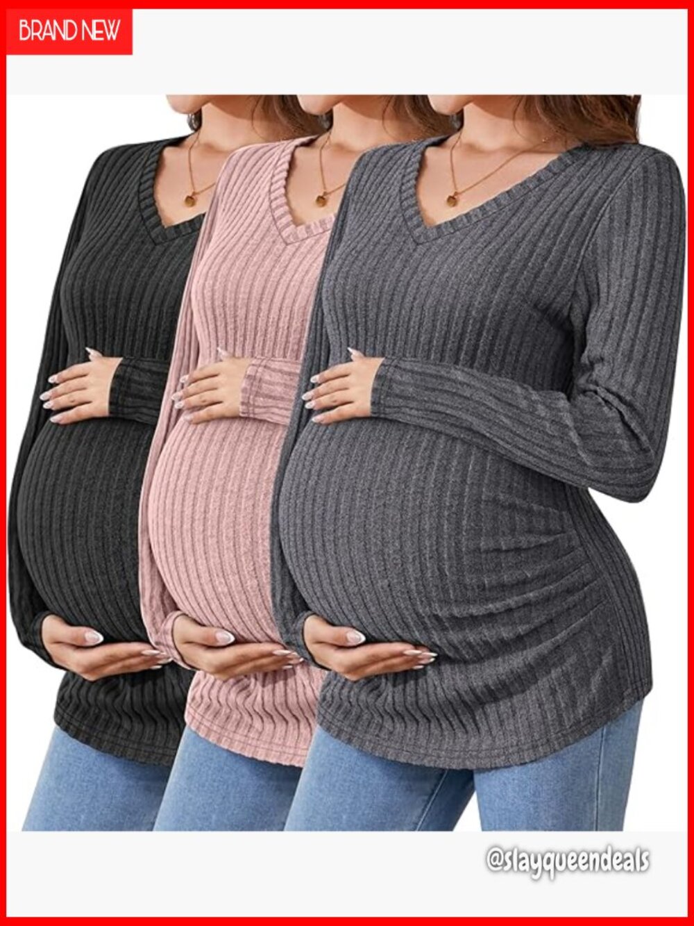 3 pack maternity long sleeve v neck side ruched shirts pregnancy tops sweater